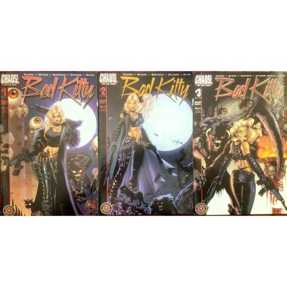 Chaos Comics Bad Kitty #1-3 1st Printing 2001 Brian Pulido High Grade - Picture 1 of 4